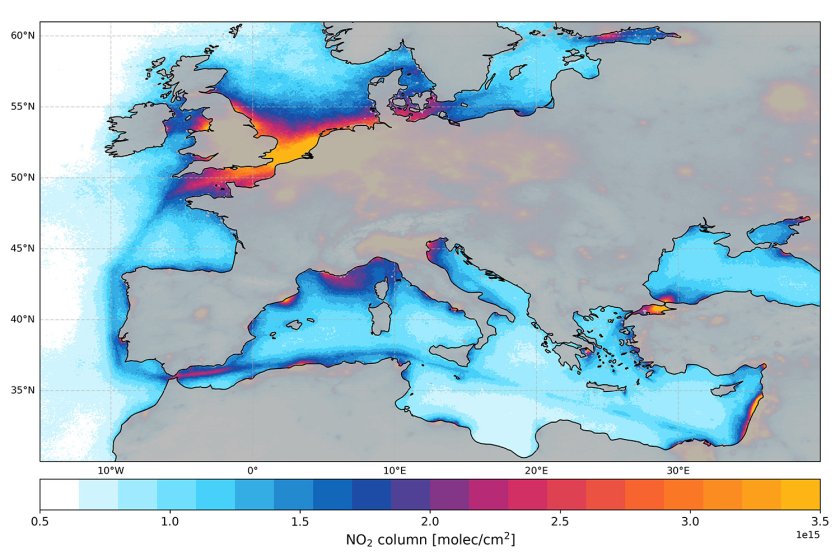 Figuur 2: NO2-vervuiling door zeeschepen in Europa