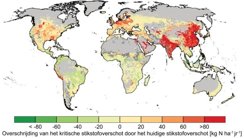 Figuur 1. Overschrijding van het kritische stikstofoverschot door het huidige stikstofoverschot